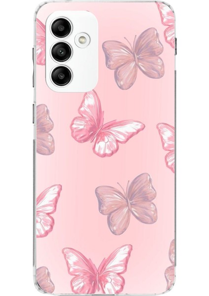 Samsung Galaxy A05S Uyumlu Pembe Kelebekler Baskılı Silikon Kılıf