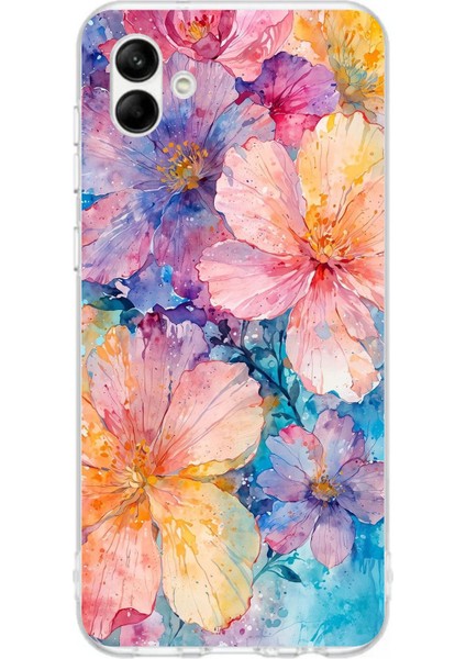 Samsung Galaxy A06 Uyumlu Renkli Çiçekler Sulu Boya Baskılı Silikon Kılıf