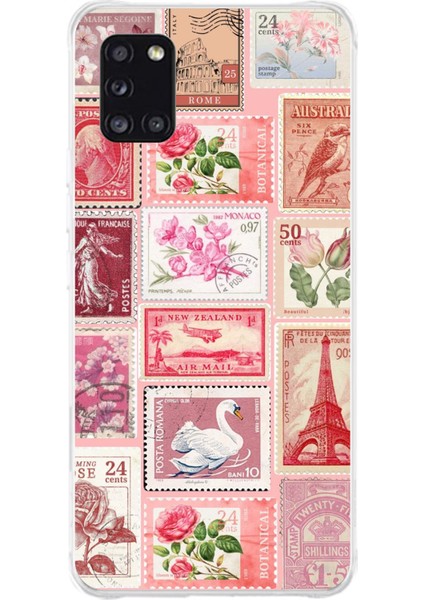 Samsung Galaxy A31 Uyumlu Pembe Posta Pulları Baskılı Silikon Kılıf
