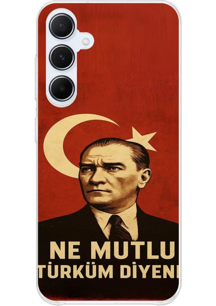 Samsung Galaxy A35 Uyumlu Ne Mutlu Türkiye Bayrak Atatürk Baskılı Silikon Kılıf