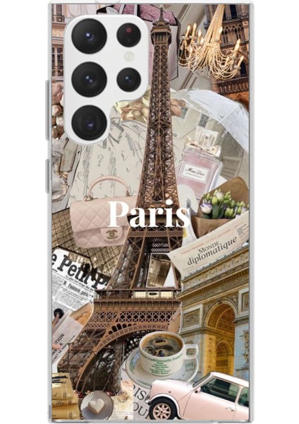 Samsung Galaxy S22 Ultra Uyumlu Paris Kolaj Baskılı Silikon Kılıf
