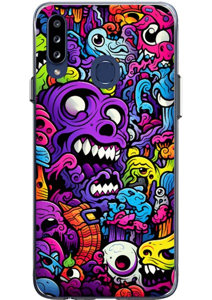 Samsung Galaxy A20S Uyumlu Psikodeli Renkli Canavarlar Baskılı Silikon Kılıf