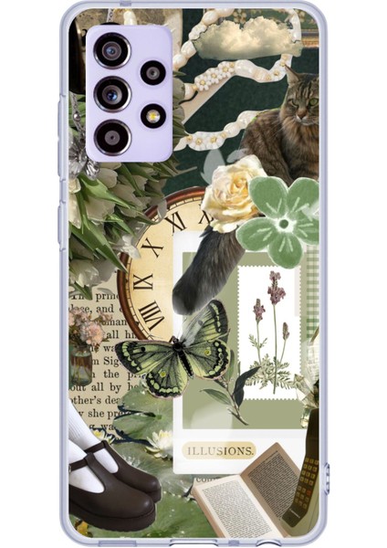 Samsung Galaxy A52 - A52S Uyumlu Yeşil Estetik Pano Kolaj Baskılı Silikon Kılıf