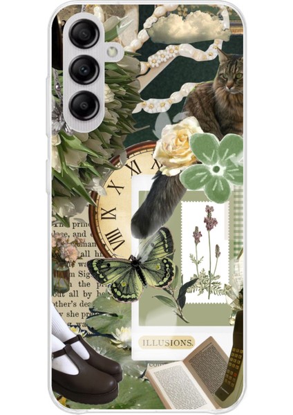 Samsung Galaxy A14 Uyumlu Yeşil Estetik Pano Kolaj Baskılı Silikon Kılıf