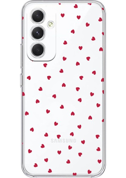 Samsung Galaxy A54 Uyumlu Kırmızı Kalpler Tasarımlı Baskılı Silikon Kılıf