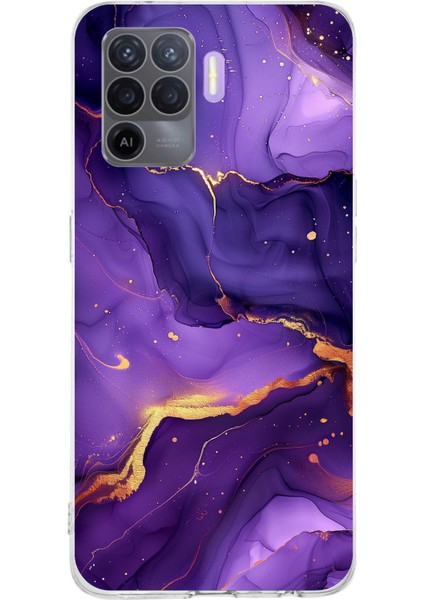 Oppo Reno 5 Lite Uyumlu Ametist Taşı Mor Mermer Baskılı Silikon Kılıf