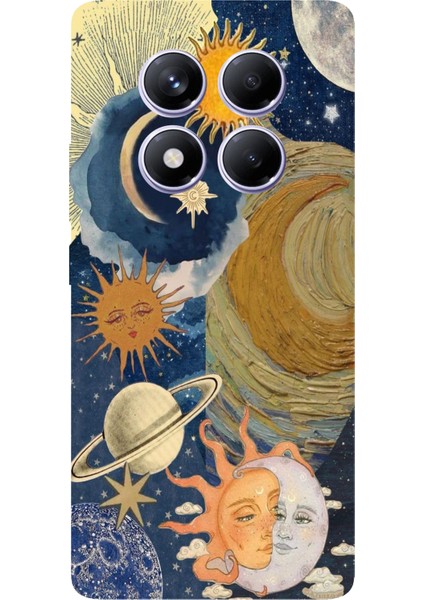 Redmi Note 14 Pro Plus 5g Uyumlu Güneş ve Ay Evren Tasarımlı Baskılı Silikon Kılıf