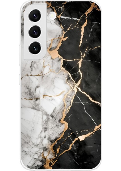 Samsung Galaxy S22 Uyumlu Siyah Beyaz Mermer Baskılı Silikon Kılıf