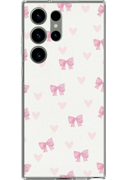 Samsung Galaxy S23 Ultra Uyumlu Fiyonklar ve Pembe Kalpler Baskılı Silikon Kılıf
