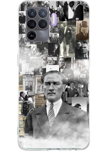 Oppo Reno 5 Lite Uyumlu Mustafa Kemal Atatürk Kolaj Baskılı Silikon Kılıf