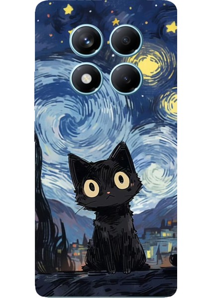 Redmi Note 14 Pro 4g Uyumlu Gece Yarısı Kedi Tasarımlı Baskılı Silikon Kılıf