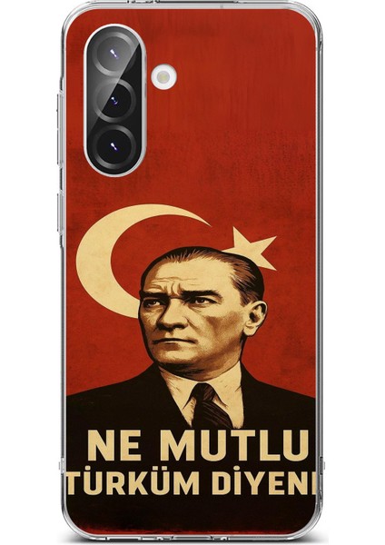 Samsung Galaxy A36 Uyumlu Ne Mutlu Türkiye Bayrak Atatürk Baskılı Silikon Kılıf