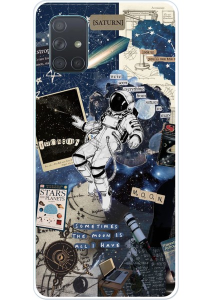 Samsung Galaxy A71 Uyumlu Retro Astronot Tasarımlı Baskılı Silikon Kılıf