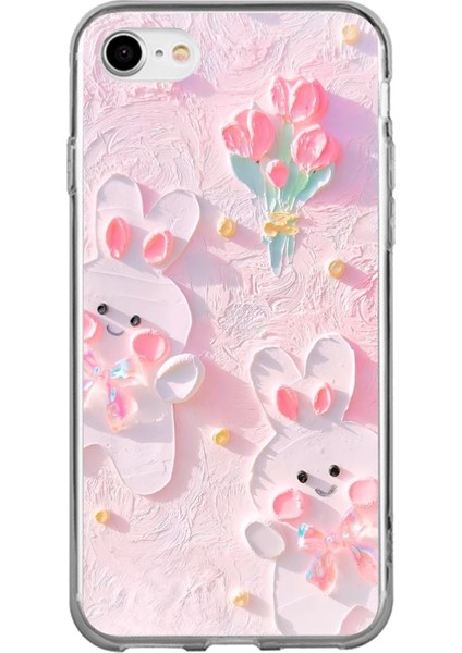 iPhone 6 - 6s Uyumlu Sevimli Tavşanlar Baskılı Silikon Kılıf
