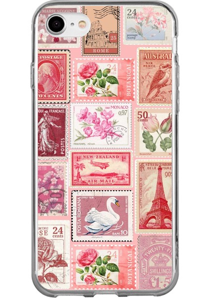 iPhone 7/8/se 2020 2022 Uyumlu Pembe Posta Pulları Baskılı Silikon Kılıf