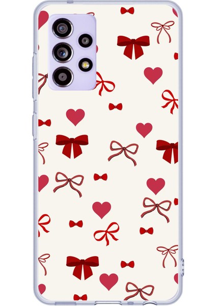 Samsung Galaxy A52 - A52S Uyumlu Bordo Kalp ve Fiyonklar Baskılı Silikon Kılıf