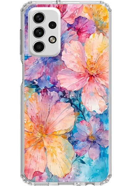 Samsung Galaxy A73 Uyumlu Renkli Çiçekler Sulu Boya Baskılı Silikon Kılıf