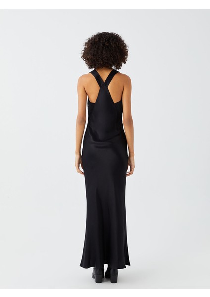 Yeni Sezon V Yaka Düz Askılı Saten Elbise indirimleri