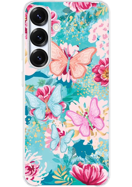 Samsung Galaxy S25 Uyumlu Kelebekler ve Çiçekler Baskılı Silikon Kılıf