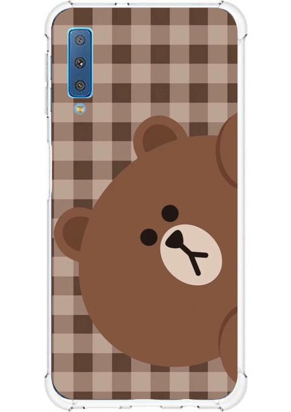 Samsung Galaxy A7 2018 Uyumlu Kahverengi Ayı Yan Tasarımlı Baskılı Silikon Kılıf