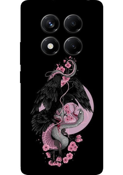 Redmi Note 14 Pro 5g Uyumlu Pembe Siyah Yılan Baskılı Silikon Kılıf