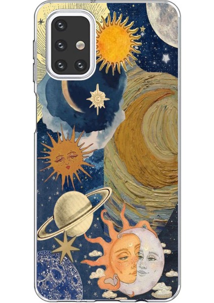 Samsung Galaxy M31S Uyumlu Güneş ve Ay Evren Tasarımlı Baskılı Silikon Kılıf