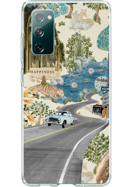 Samsung Galaxy S20 Fe Uyumlu Yeşil Sanatsal Yol Çiçekler Baskılı Silikon Kılıf