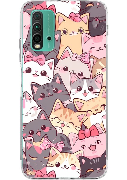 Redmi 9t - Poco M3 Uyumlu Sevimli Kediler Baskılı Silikon Kılıf
