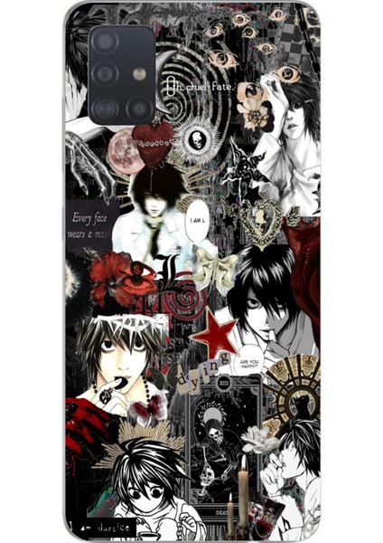 Samsung Galaxy A51 Uyumlu Death Note Kolaj Tasarımlı Baskılı Silikon Kılıf