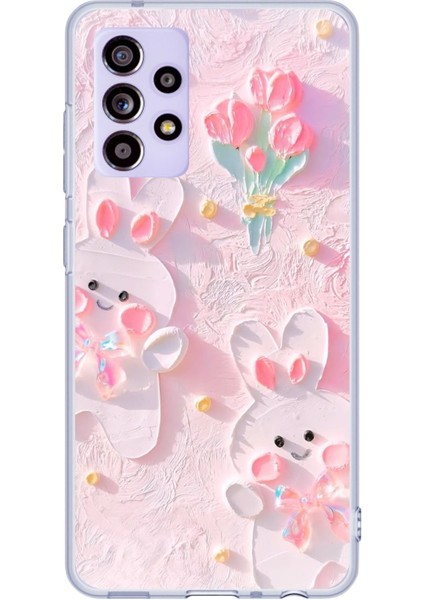 Samsung Galaxy A52 - A52S Uyumlu Sevimli Tavşanlar Baskılı Silikon Kılıf