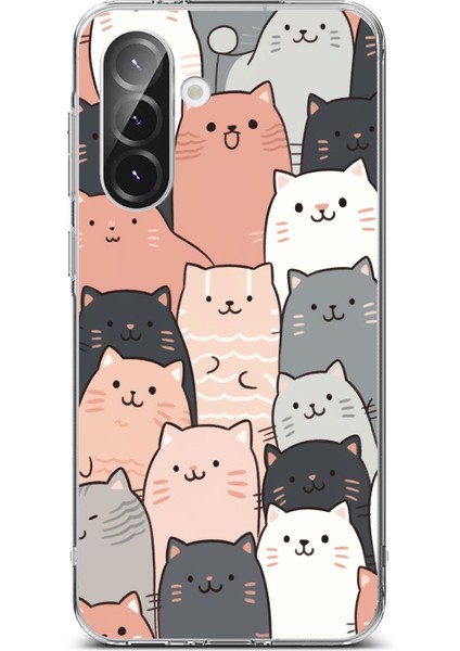 Samsung Galaxy A56 Uyumlu Pufi Kedicikler Tasarımlı Baskılı Silikon Kılıf