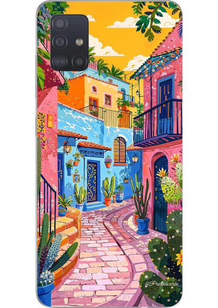 Samsung Galaxy A51 Uyumlu Renkli Sanat Sokak Silikon Kılıf