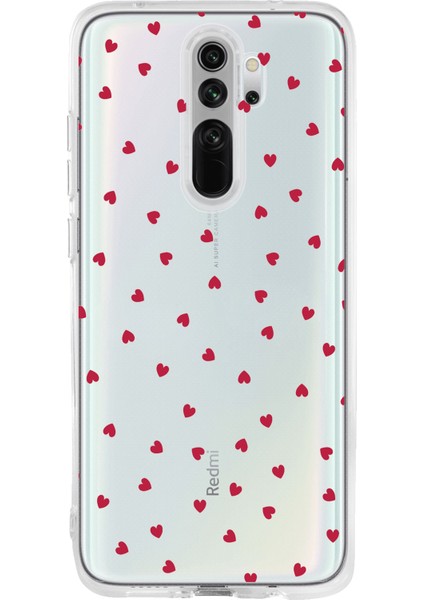 Redmi Note 8 Pro Uyumlu Kırmızı Kalpler Tasarımlı Baskılı Silikon Kılıf