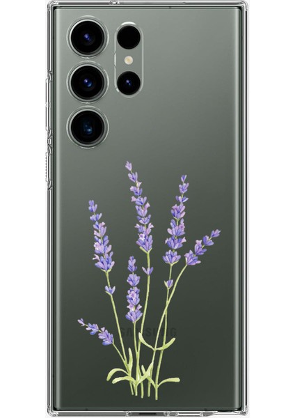 Samsung Galaxy S23 Ultra Uyumlu Lavanta Çiçek Tasarımlı Baskılı Silikon Kılıf