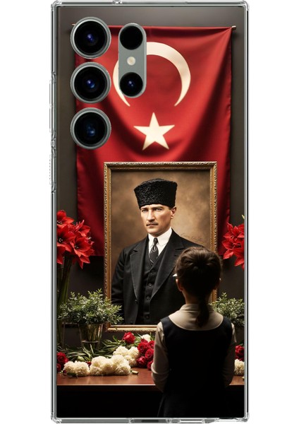 Samsung Galaxy S23 Ultra Uyumlu Atatürk Türk Bayrağı Tablo Baskılı Silikon Kılıf