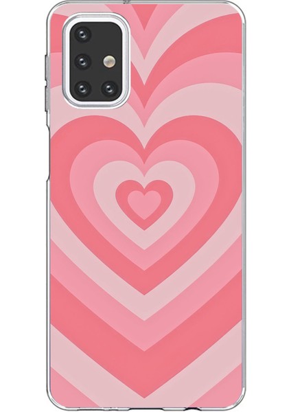 Samsung Galaxy M31S Uyumlu Pembe Kalpler Baskılı Silikon Kılıf