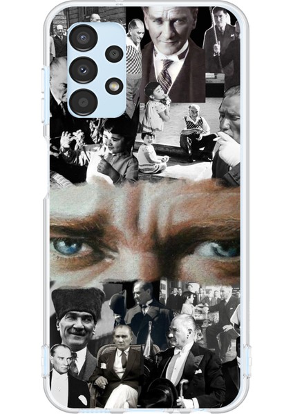 Samsung Galaxy A13 Uyumlu Atatürk Renkli Kolaj Gözler Baskılı Silikon Kılıf