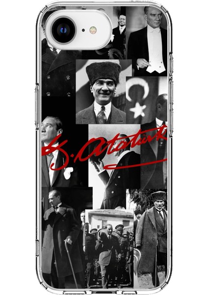 iPhone 16E Uyumlu Kırmızı Mustafa Kemal Atatürk Imza Baskılı Silikon Kılıf