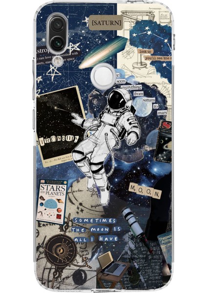 Redmi Note 7 Uyumlu Retro Astronot Tasarımlı Baskılı Silikon Kılıf