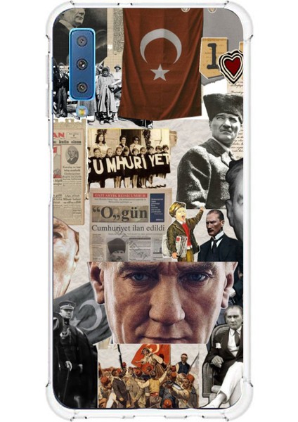 Samsung Galaxy A7 2018 Uyumlu Atatürk Cumhuriyet Kolaj Baskılı Silikon Kılıf