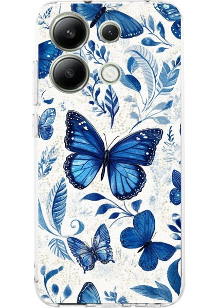 Redmi Note 13 4g Uyumlu Mavi Kelebekler Baskılı Silikon Kılıf