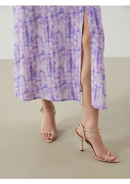 Yeni Sezon V Yaka Desenli Saten Elbise modelleri