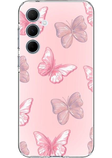 Samsung Galaxy A35 Uyumlu Pembe Kelebekler Baskılı Silikon Kılıf