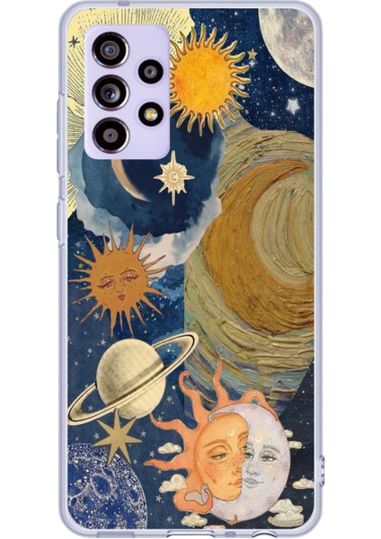 Samsung Galaxy A52 - A52S Uyumlu Güneş ve Ay Evren Tasarımlı Baskılı Silikon Kılıf