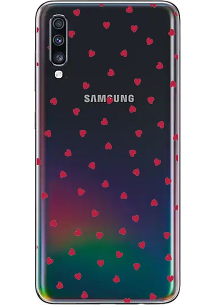 Samsung Galaxy A70 Uyumlu Kırmızı Kalpler Tasarımlı Baskılı Silikon Kılıf