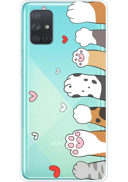 Samsung Galaxy A71 Uyumlu Sevimli Kedi Patiler Tasarımlı Baskılı Silikon Kılıf
