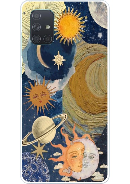 Samsung Galaxy A71 Uyumlu Güneş ve Ay Evren Tasarımlı Baskılı Silikon Kılıf