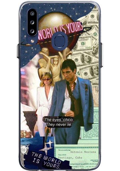 Samsung Galaxy A20S Uyumlu Elvira Hancock & Tony Montana Tasarımlı Baskılı Silikon Kılıf