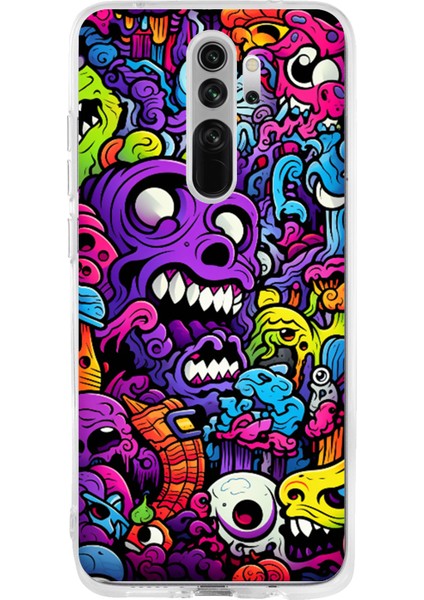 Redmi Note 8 Pro Uyumlu Psikodeli Renkli Canavarlar Baskılı Silikon Kılıf
