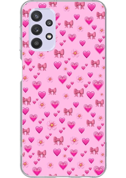 Samsung Galaxy A32 Uyumlu Pembe Minik Kalpler Baskılı Silikon Kılıf